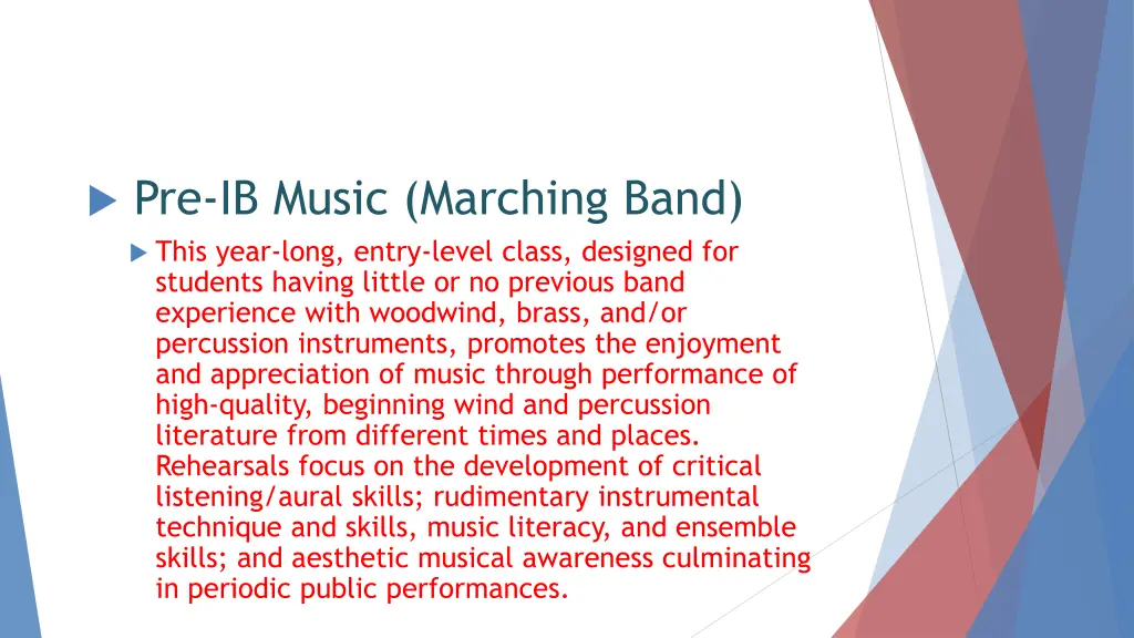 pre ib music marching band this year long entry