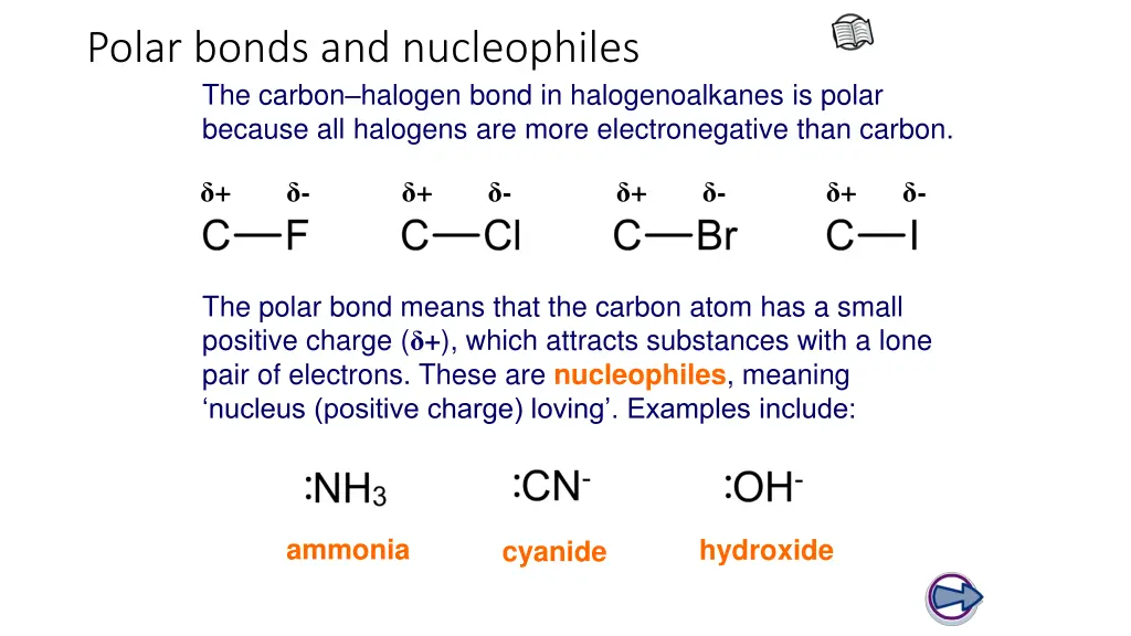 polar bonds and nucleophiles the carbon halogen