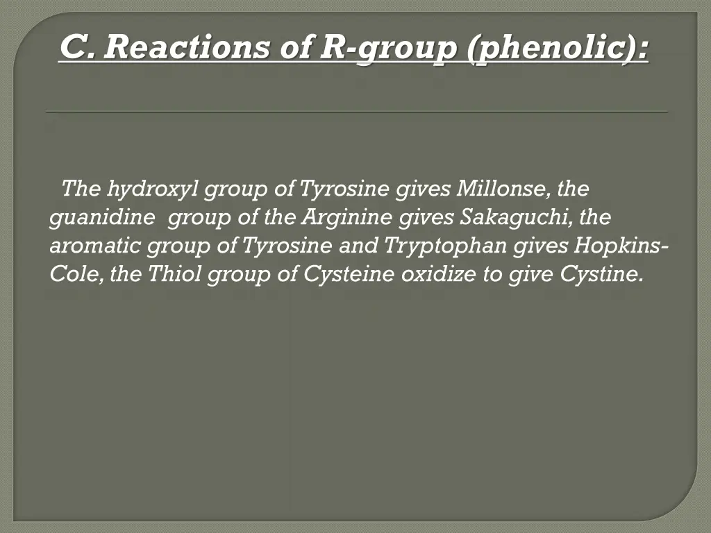 c reactions of r group phenolic