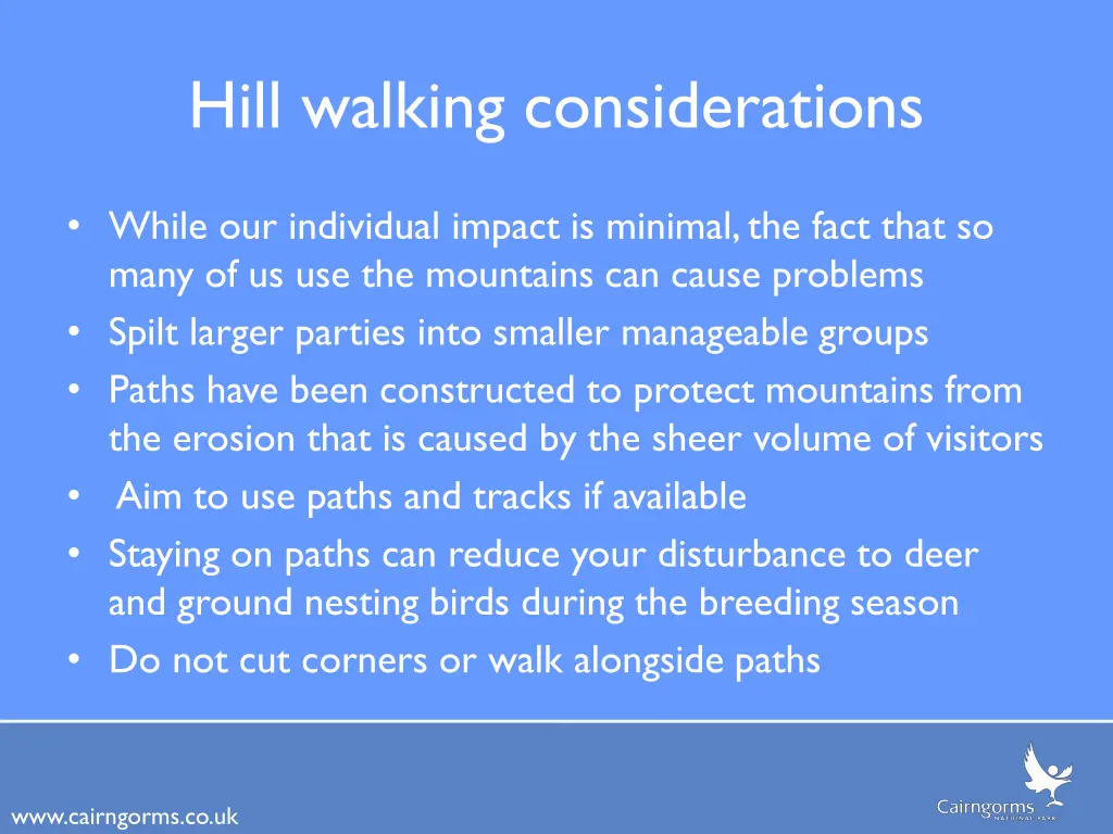 hill walking considerations
