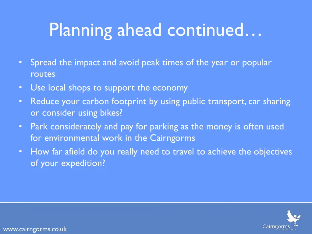 planning ahead continued