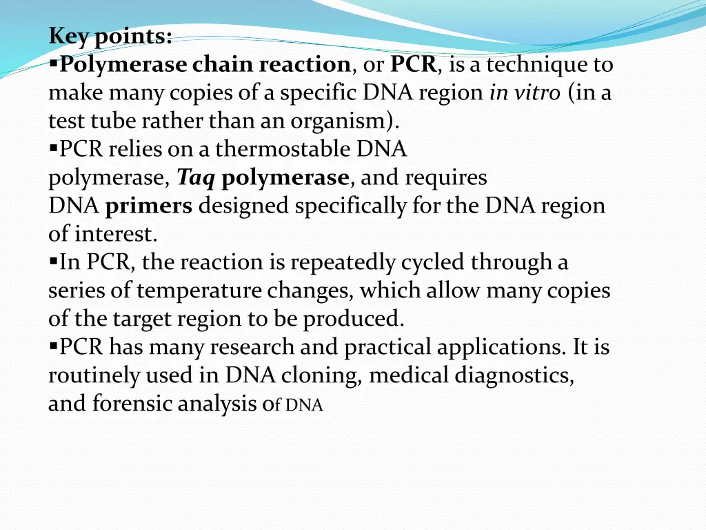 key points polymerase chain reaction