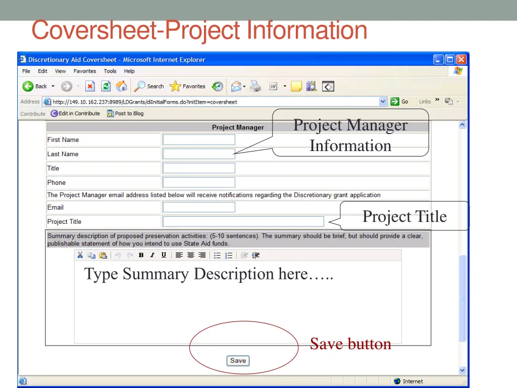 coversheet project information