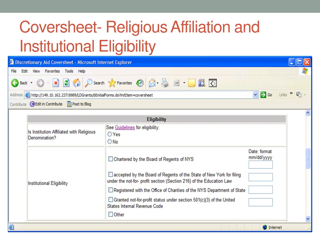 coversheet religious affiliation