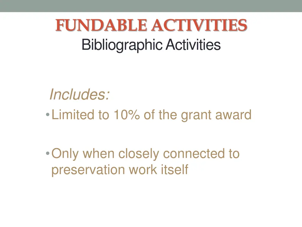 fundable activities bibliographic activities
