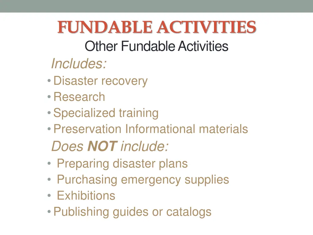 fundable activities other fundable activities