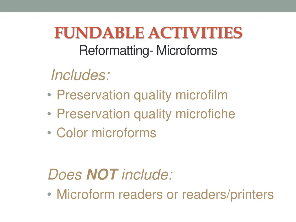 fundable activities reformatting microforms