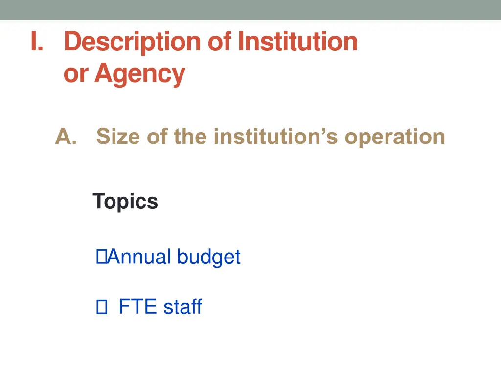 i description of institution or agency