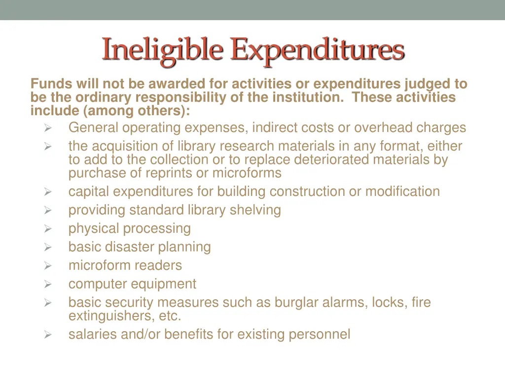 ineligible expenditures