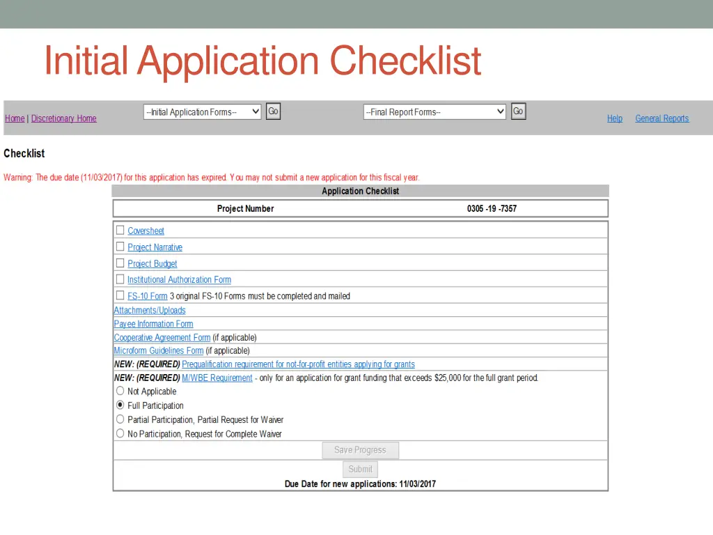 initial application checklist
