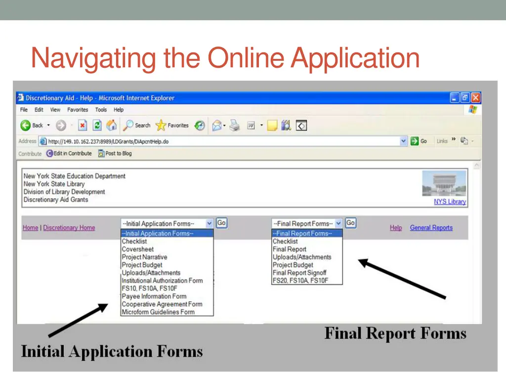 navigating the online application