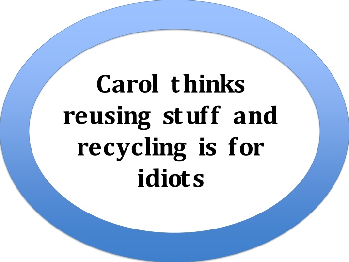 carol thinks reusing stuff and recycling