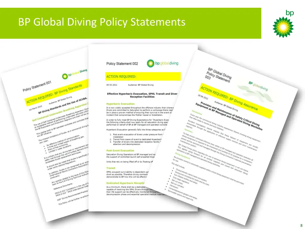bp global diving policy statements