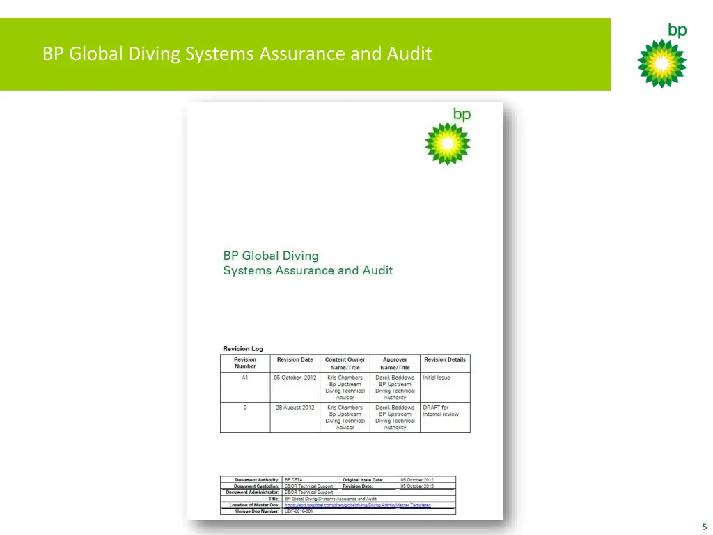 bp global diving systems assurance and audit