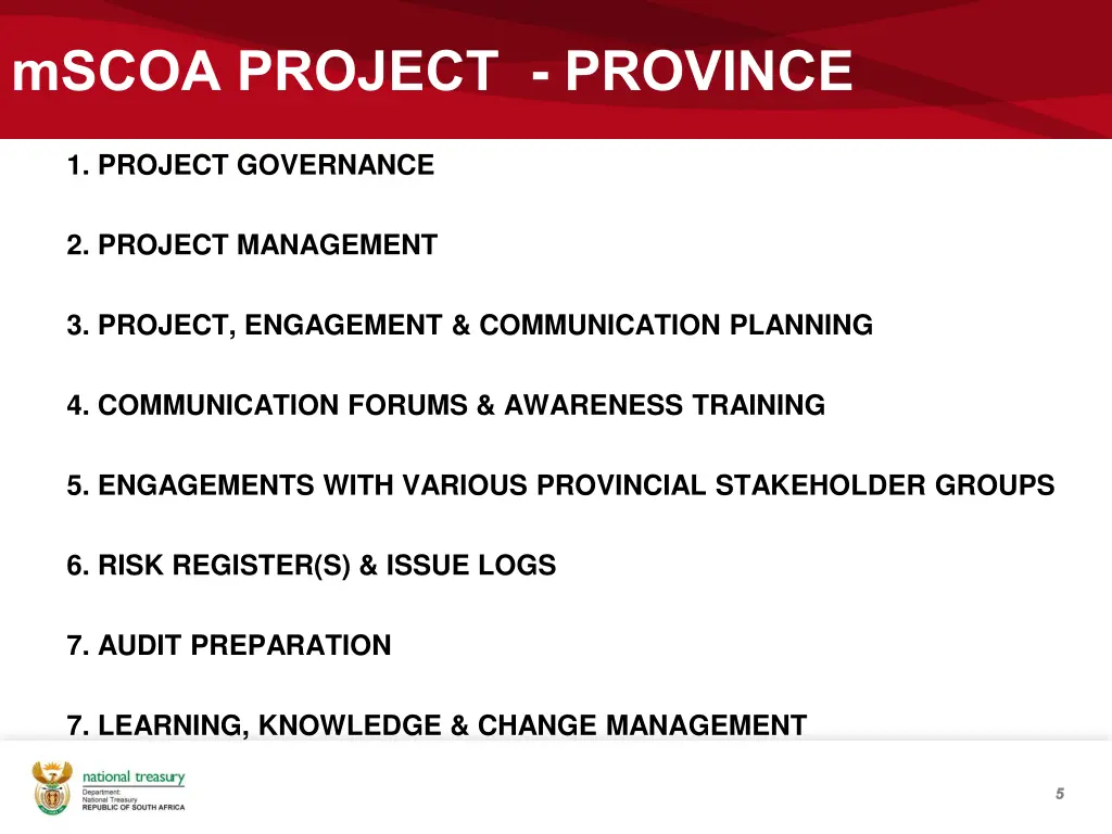 mscoa project province
