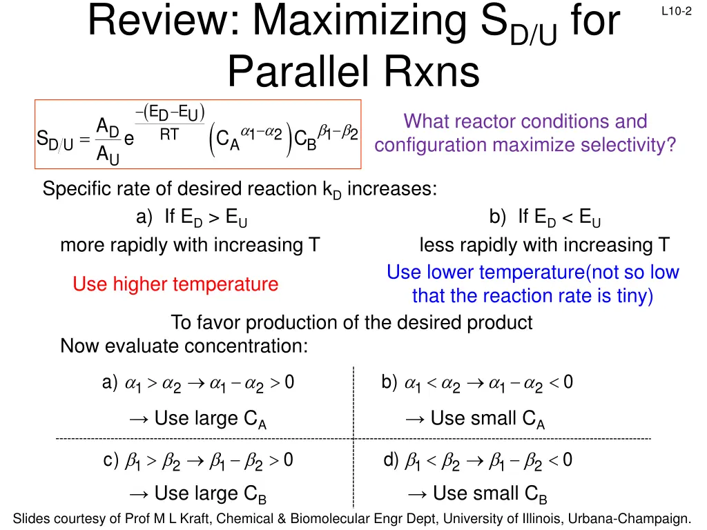 review maximizing s d u for parallel rxns