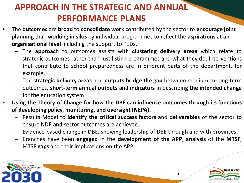 approach in the strategic and annual performance