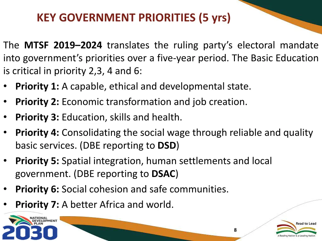 key government priorities 5 yrs