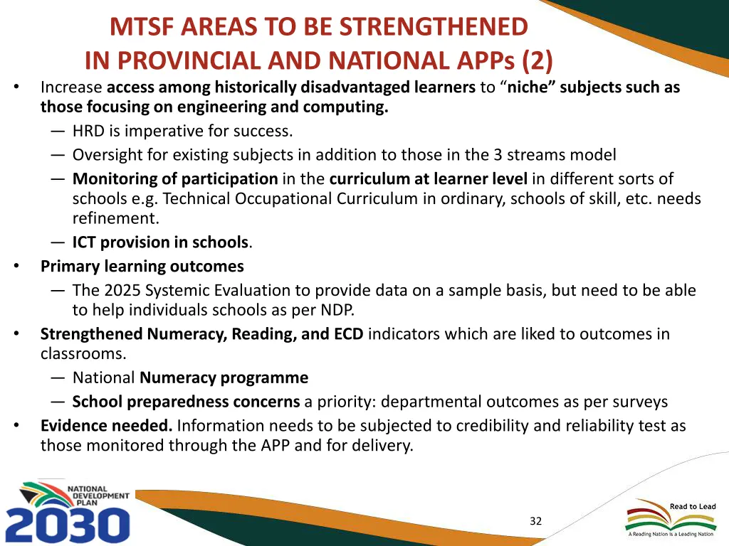 mtsf areas to be strengthened in provincial 1