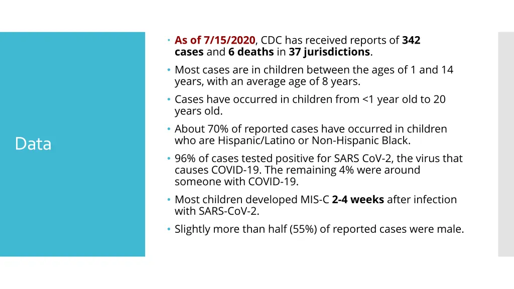 as of 7 15 2020 cdc has received reports