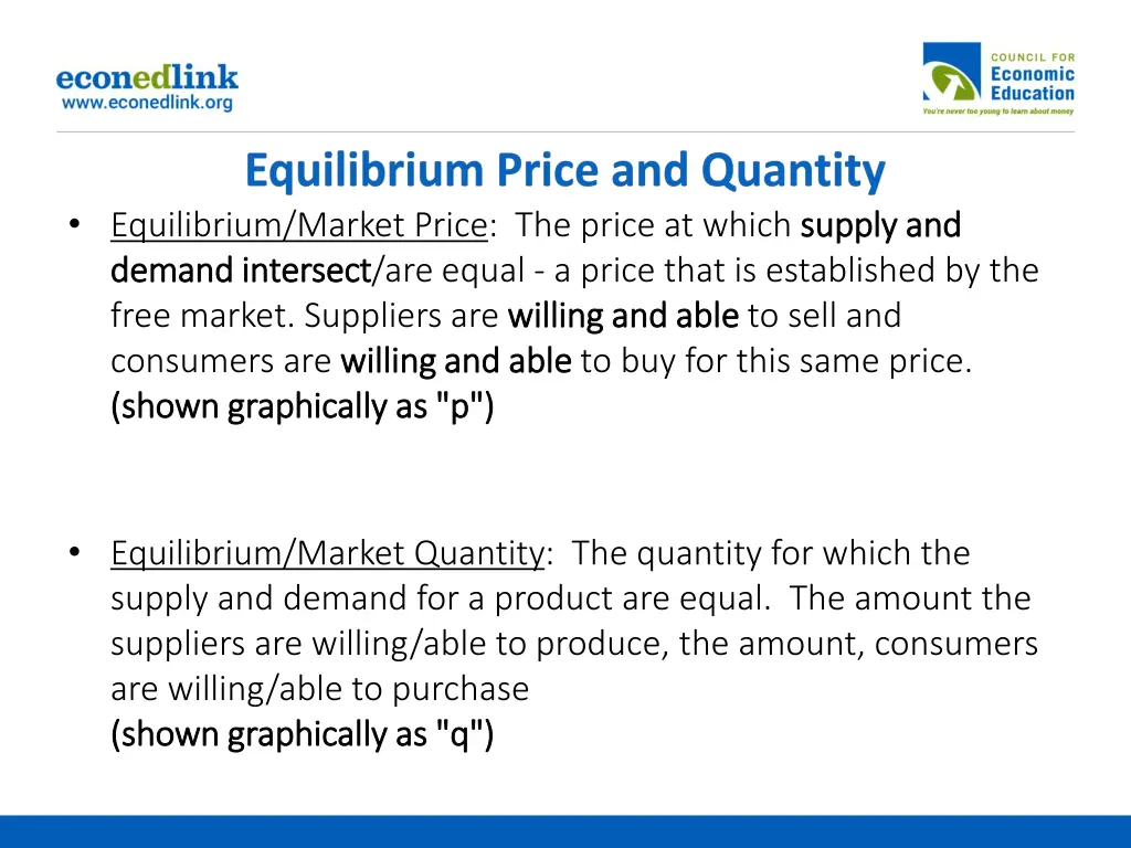 equilibrium market price the price at which