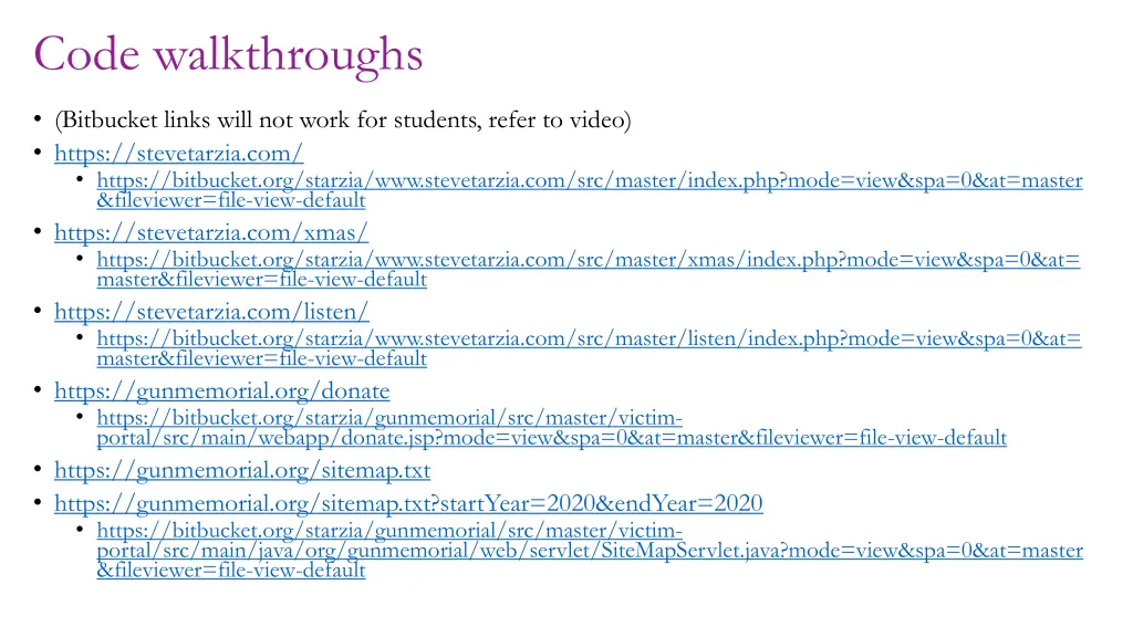 code walkthroughs