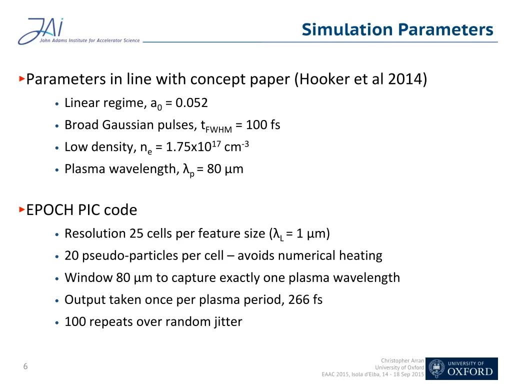 simulation parameters