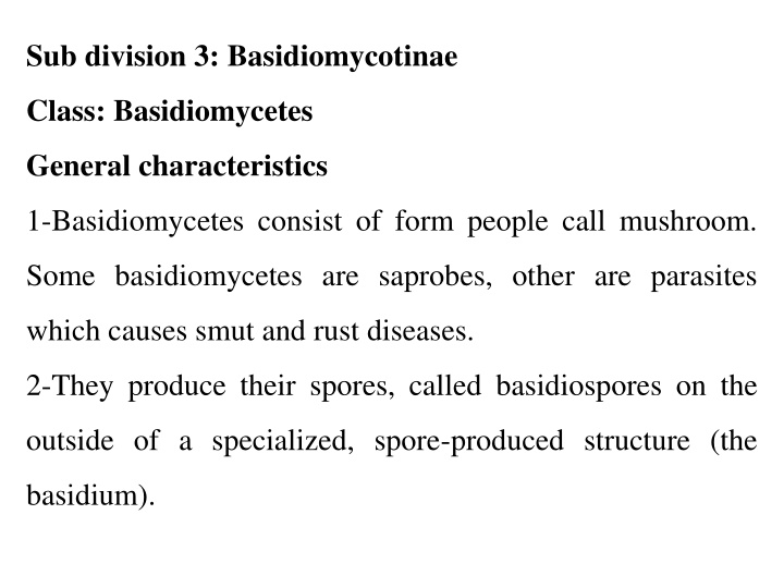 sub division 3 basidiomycotinae