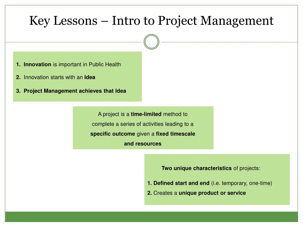 key lessons intro to project management