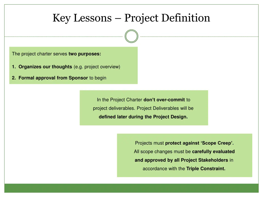key lessons project definition