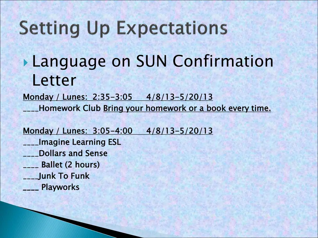 language on sun confirmation letter monday lunes