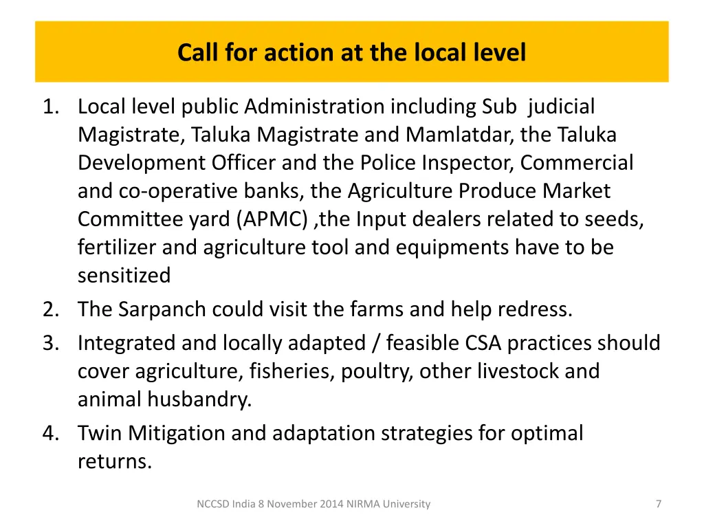 call for action at the local level