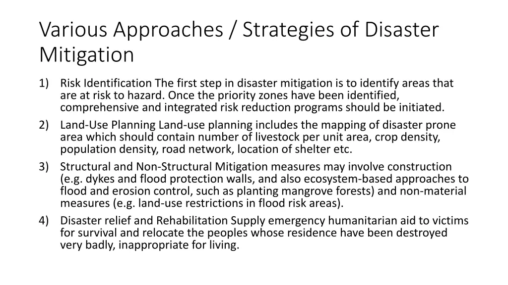 various approaches strategies of disaster