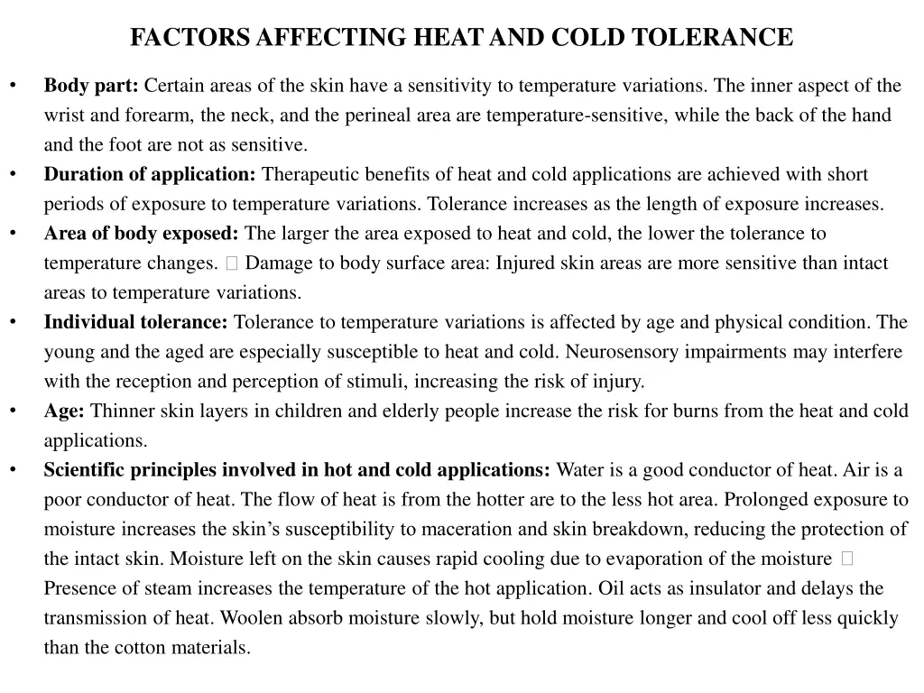 factors affecting heat and cold tolerance