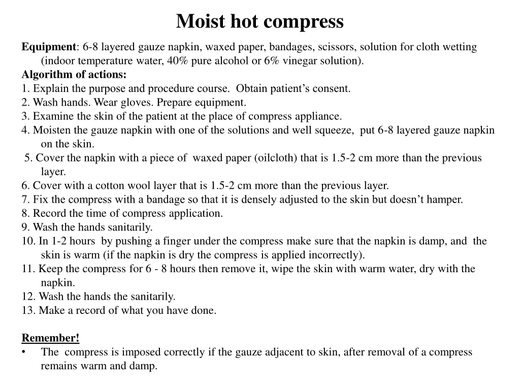moist hot compress
