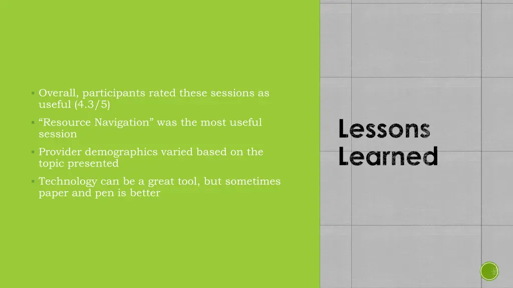 overall participants rated these sessions