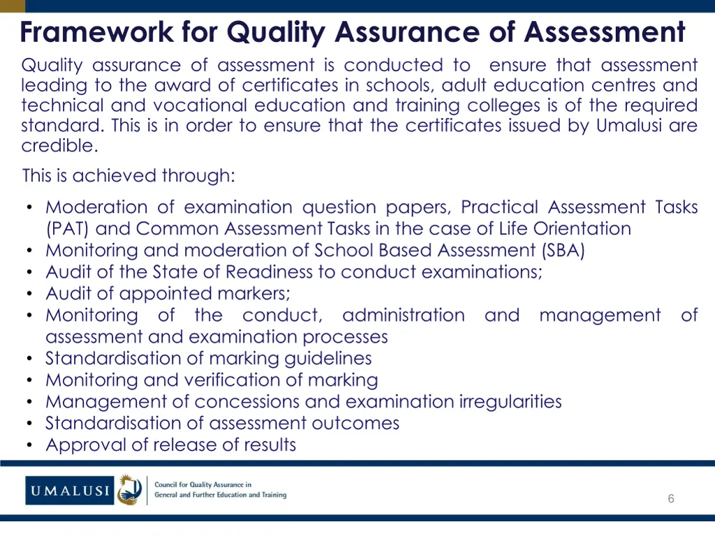 framework for quality assurance of assessment 1