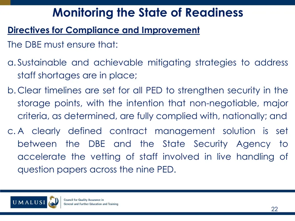 monitoring the state of readiness 1