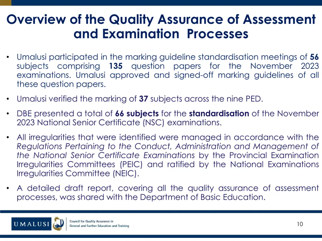 overview of the quality assurance of assessment 1