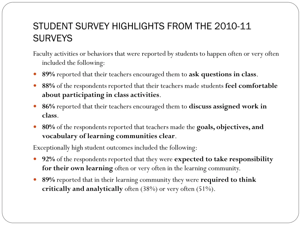 student survey highlights from the 2010 11 surveys