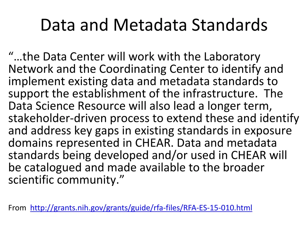 data and metadata standards