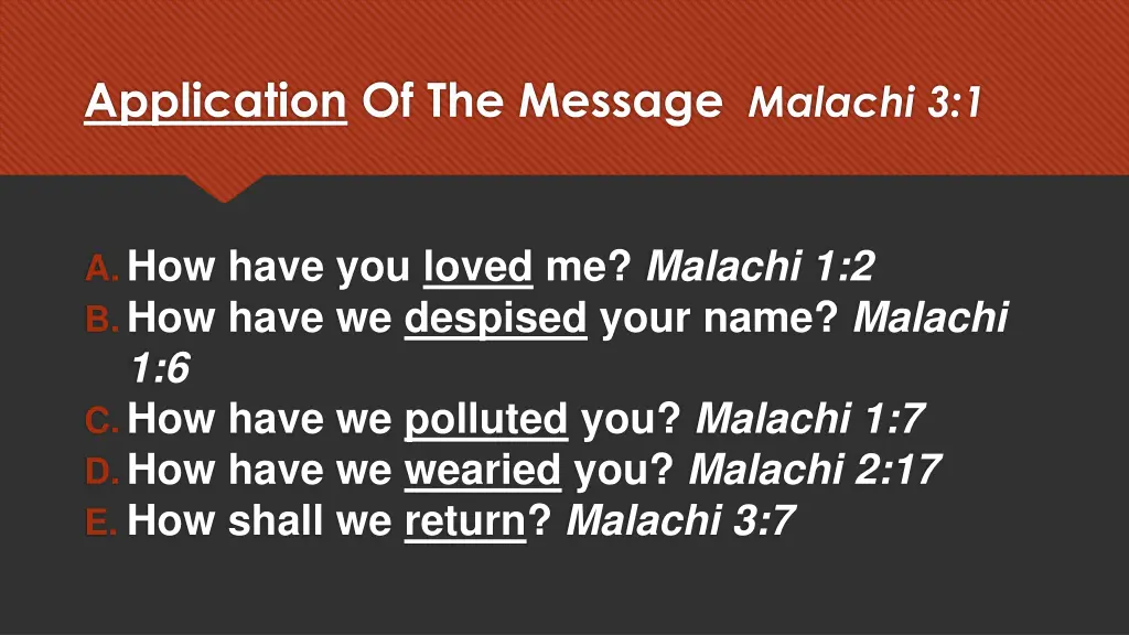application of the message malachi 3 1 5