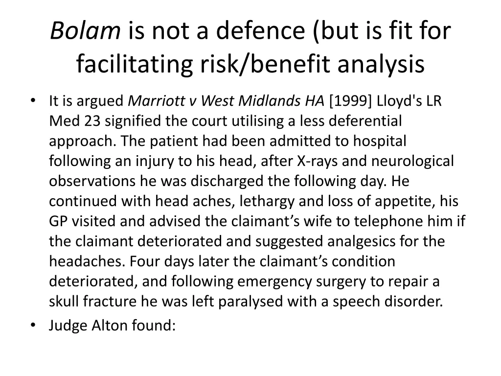 bolam is not a defence 4