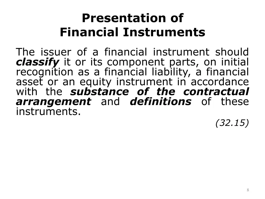 presentation of financial instruments
