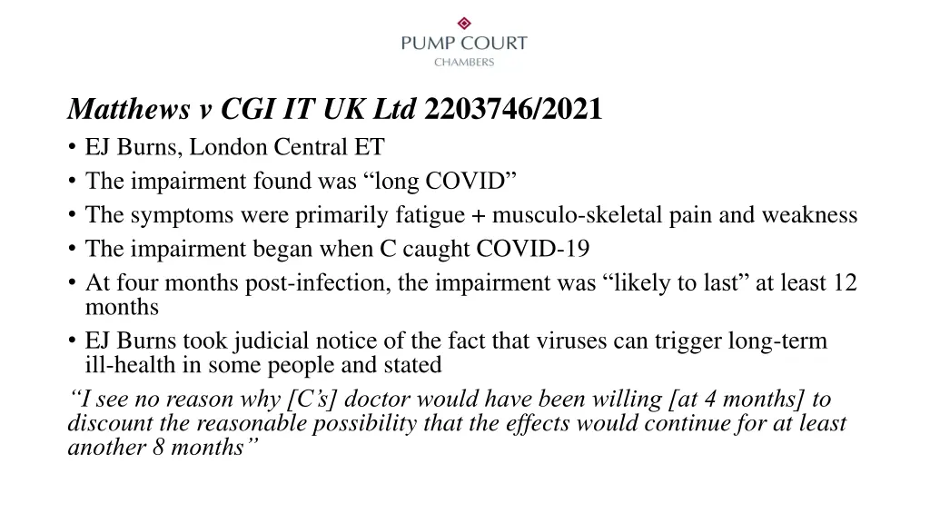 matthews v cgi it uk ltd 2203746 2021