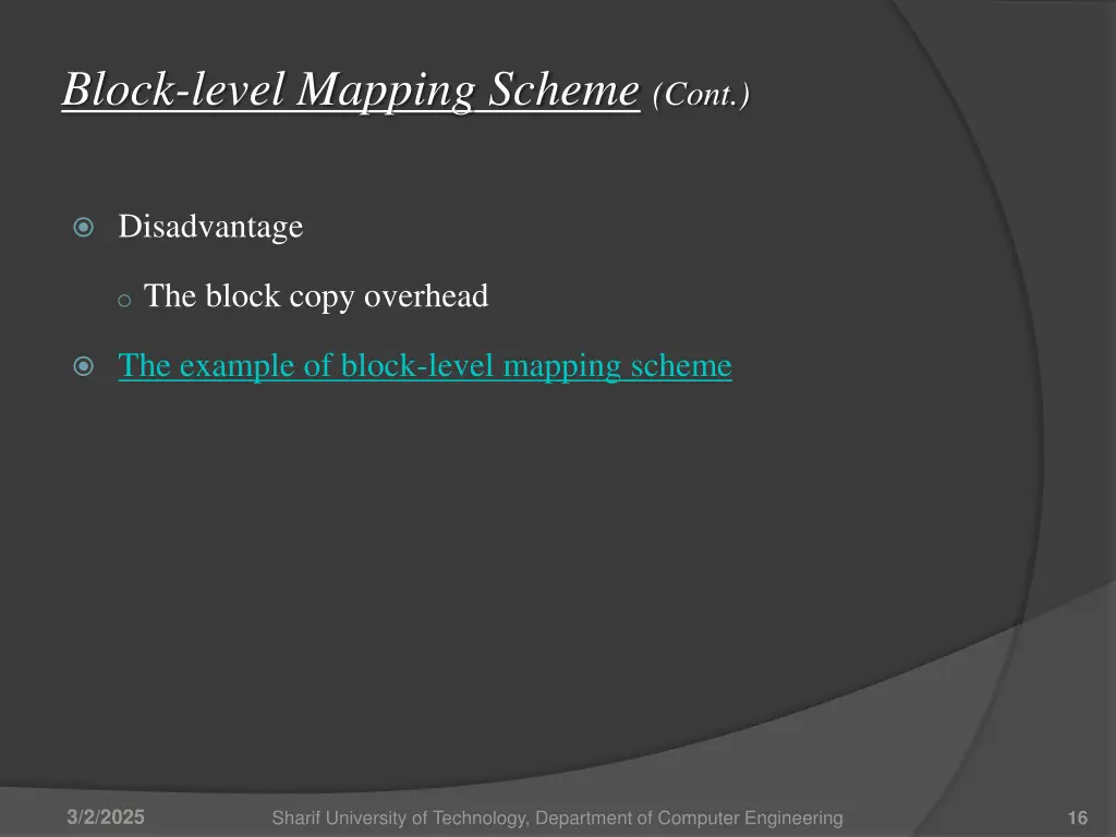 block level mapping scheme cont