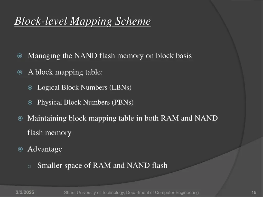 block level mapping scheme