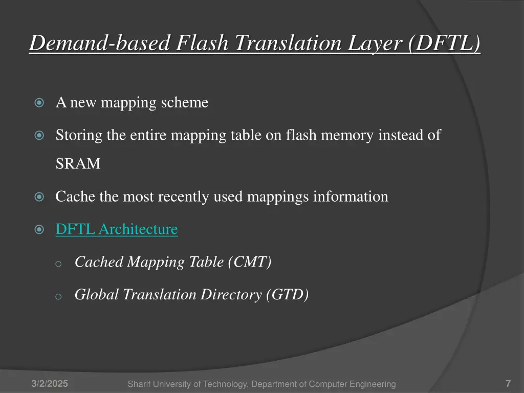 demand based flash translation layer dftl