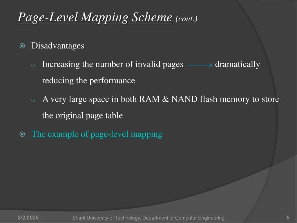 page level mapping scheme cont