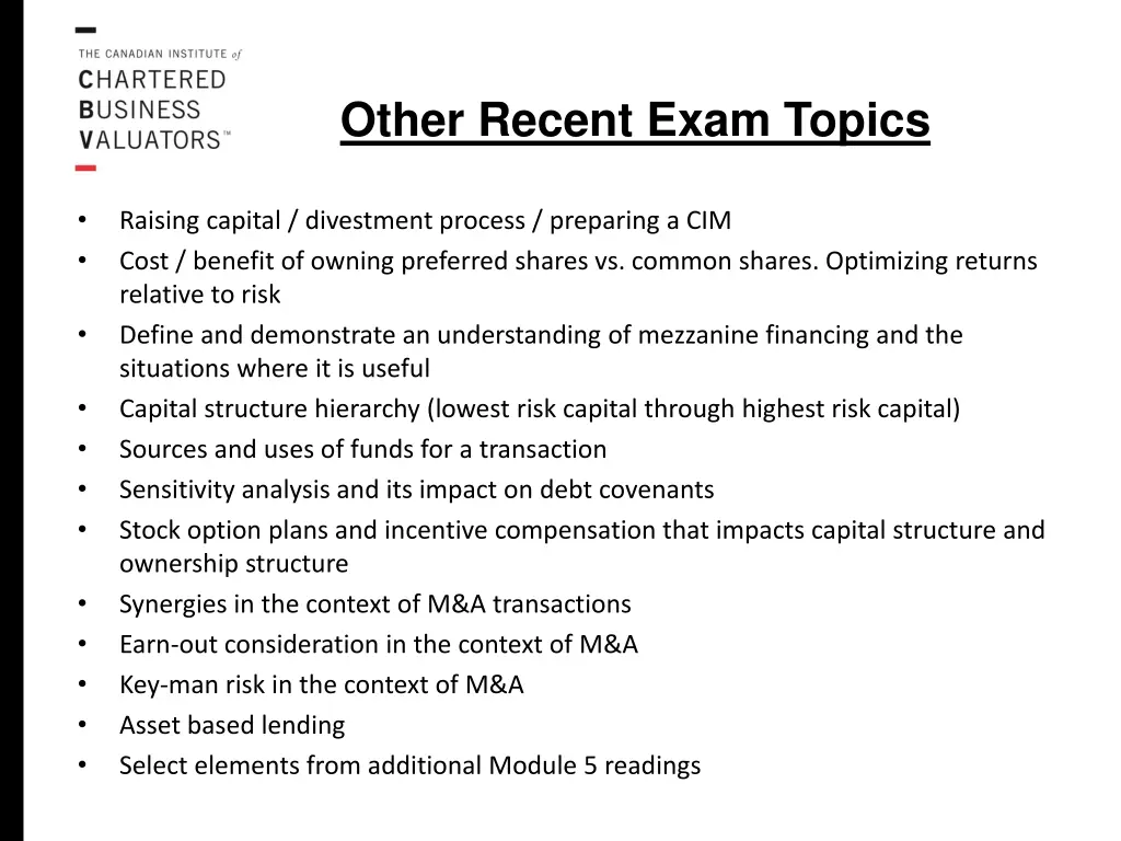 other recent exam topics